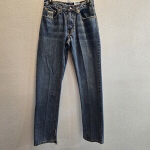 Cinch Jeans Mens 29x36 Blue Denim Western Bootcut Workwear Distressed Hem Slit